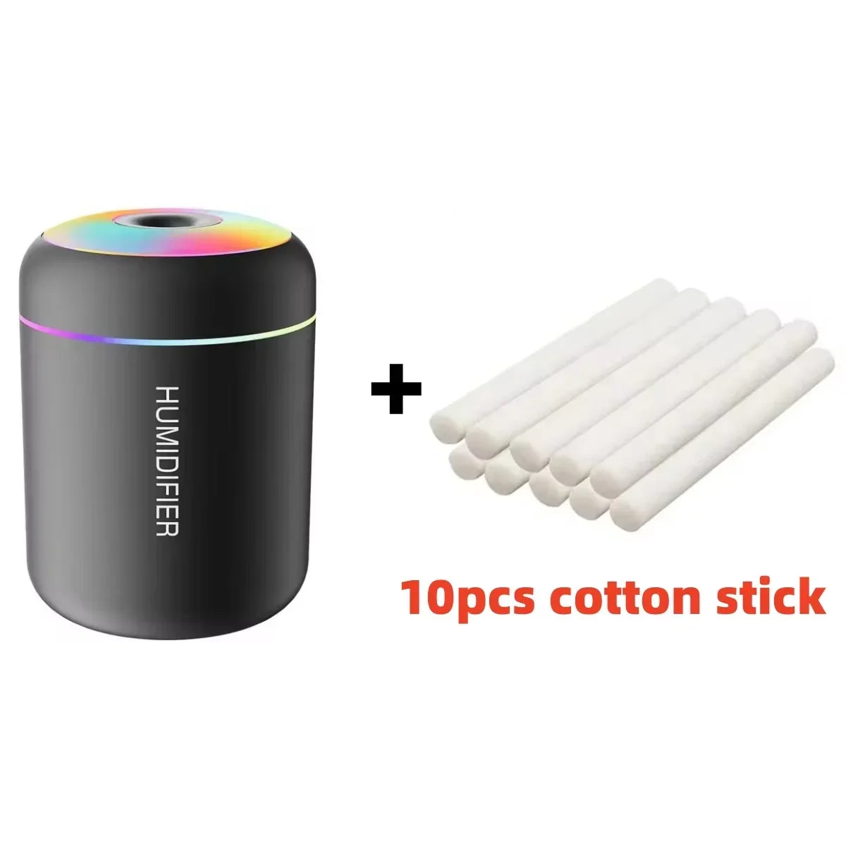 Mini Humidificador NEGRO LED USB 7 Colores | Silencioso y Portátil