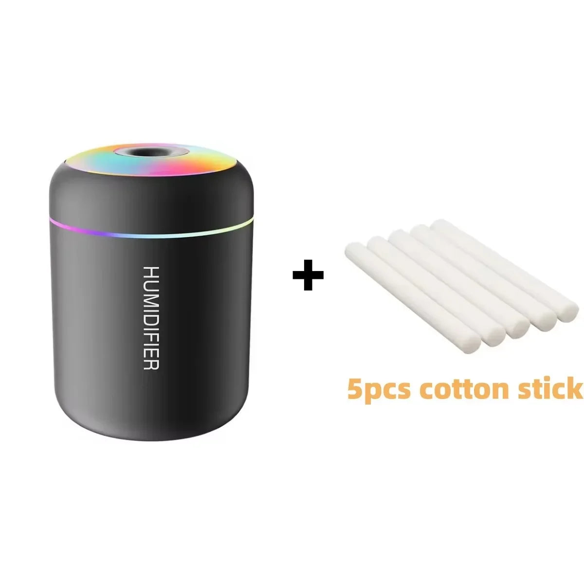 Mini Humidificador NEGRO LED USB 7 Colores | Silencioso y Portátil